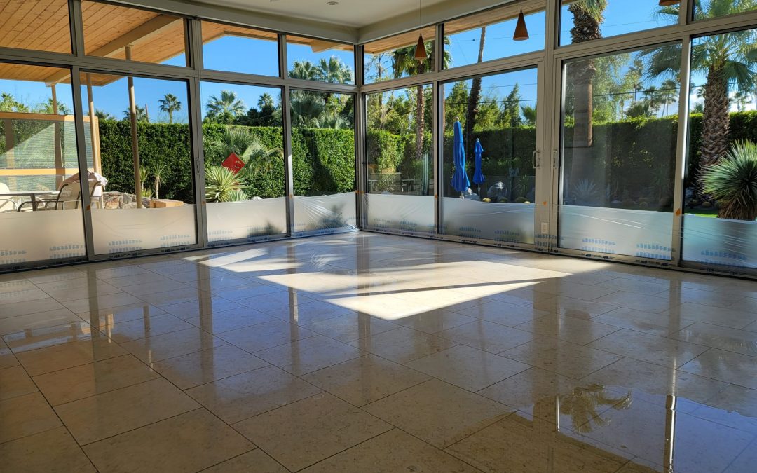 Marble floor grinding to remove all dog scratches and stains…medium shine finish and seal