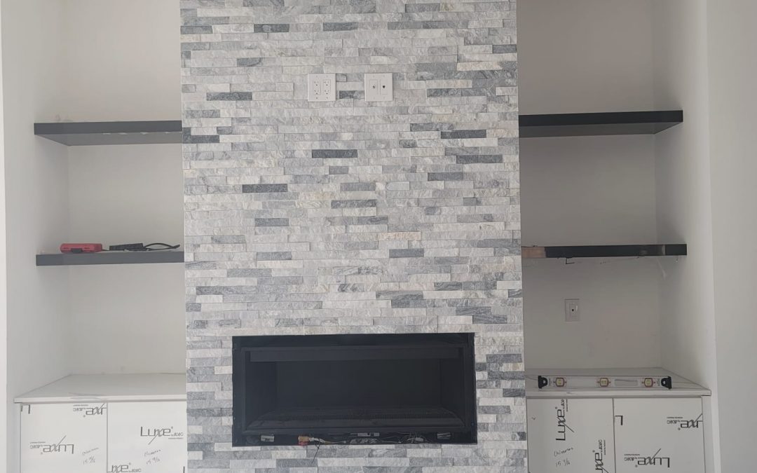 Natural stone fireplace installation